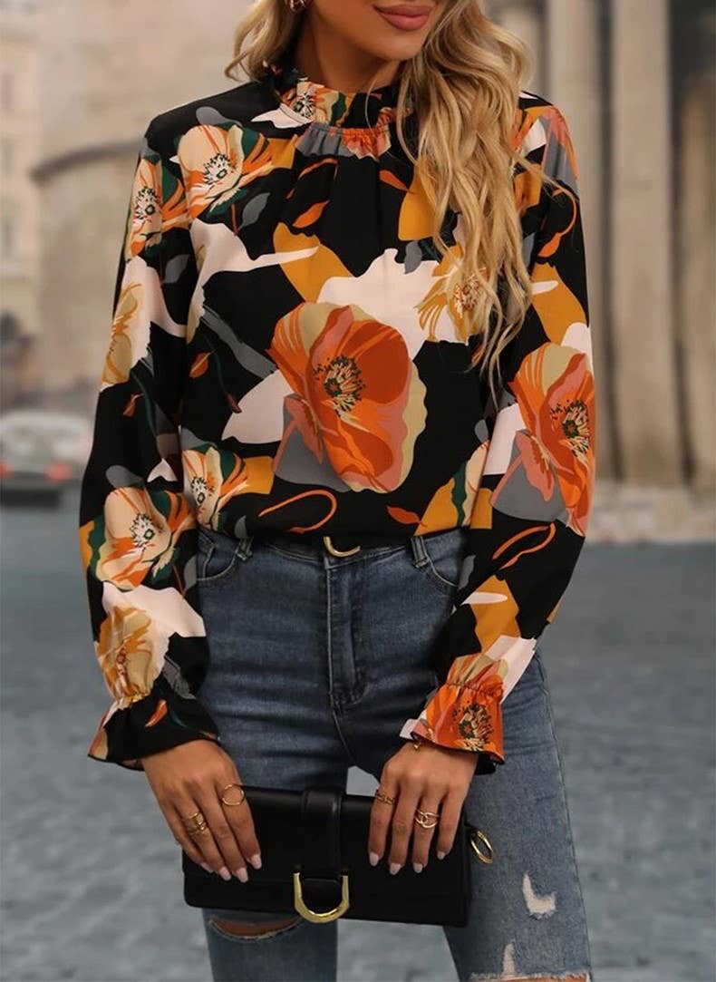 THIN FLORAL PRINT COMMUTER CHIFFON TOP