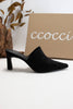 POINTED TOE SLIP ON LOW KITTEN HEEL: BLACK