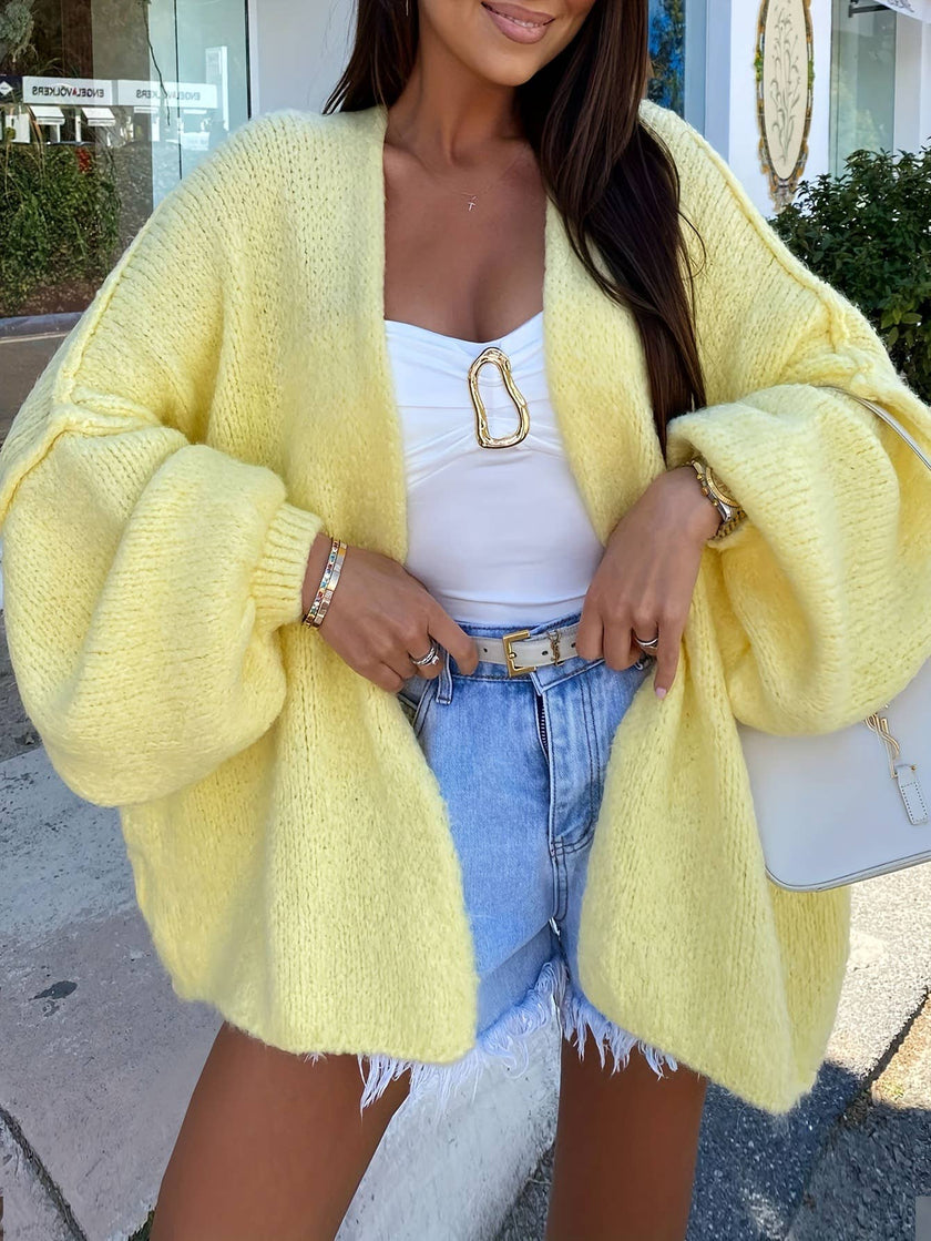 Cozy Simple Butter Knit Cardigan: Yellow