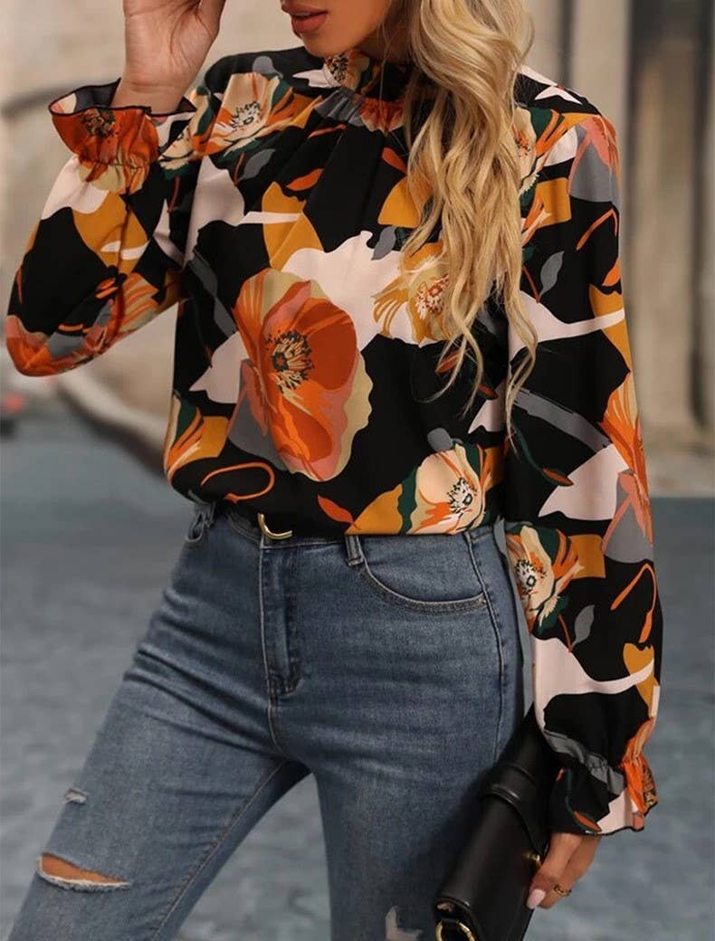 THIN FLORAL PRINT COMMUTER CHIFFON TOP