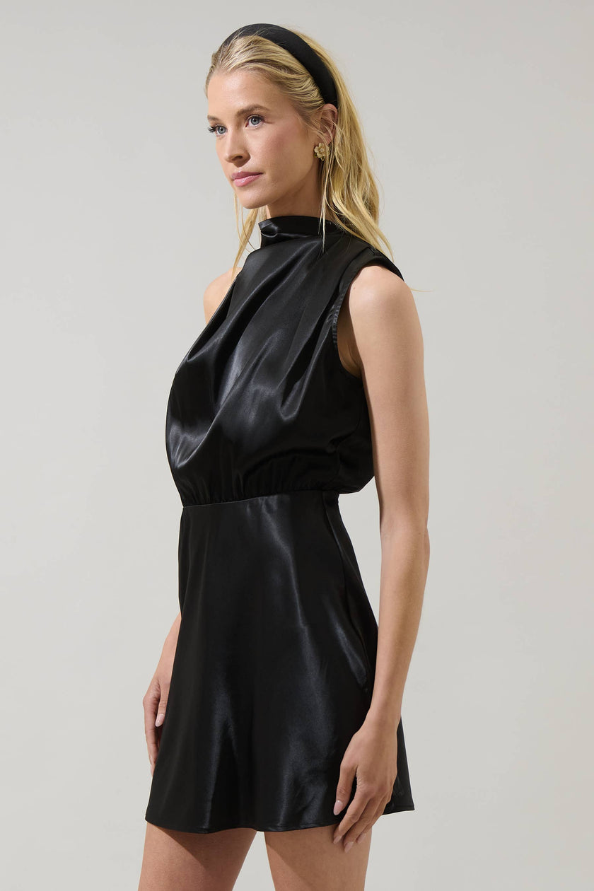 Esmena Satin Mini Dress: Black