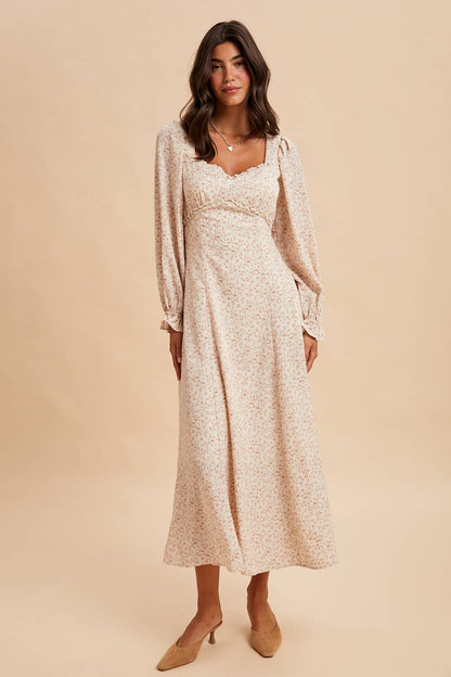 SWEETHEART FLORAL MAXI DRESS: OLIVE / M