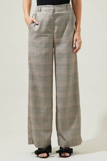 Mulvane Plaid Wide Leg Pants: BrownMulti