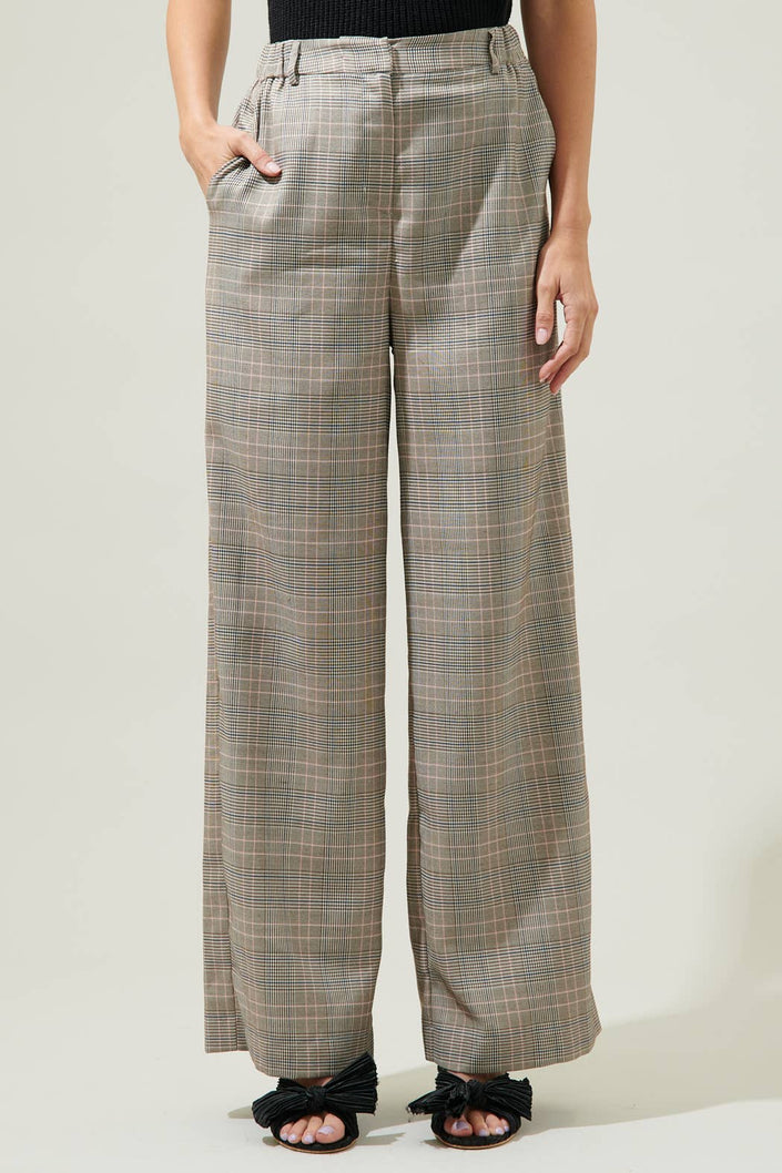 Mulvane Plaid Wide Leg Pants: BrownMulti