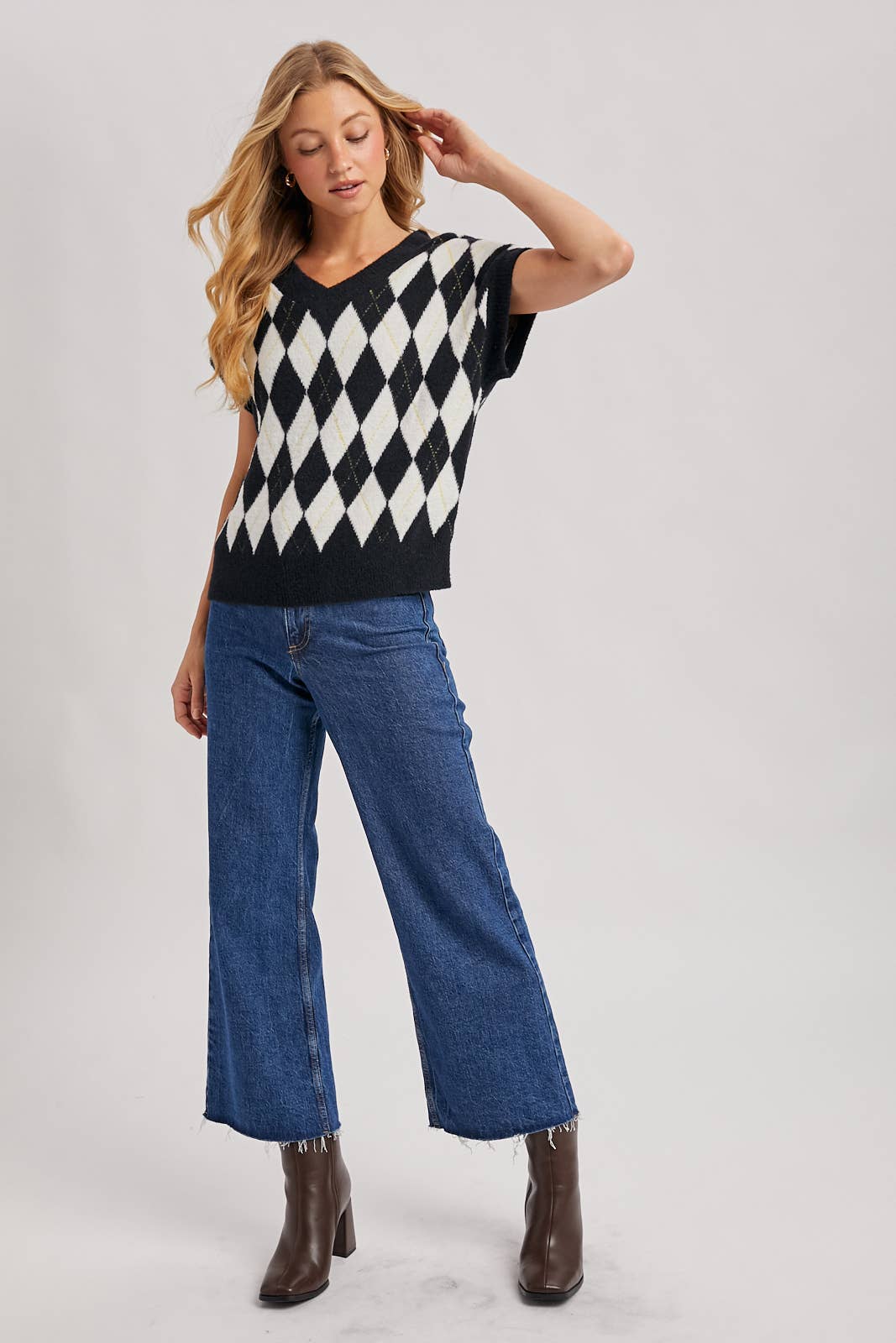 ARGYLE KNIT SWEATER TOP
