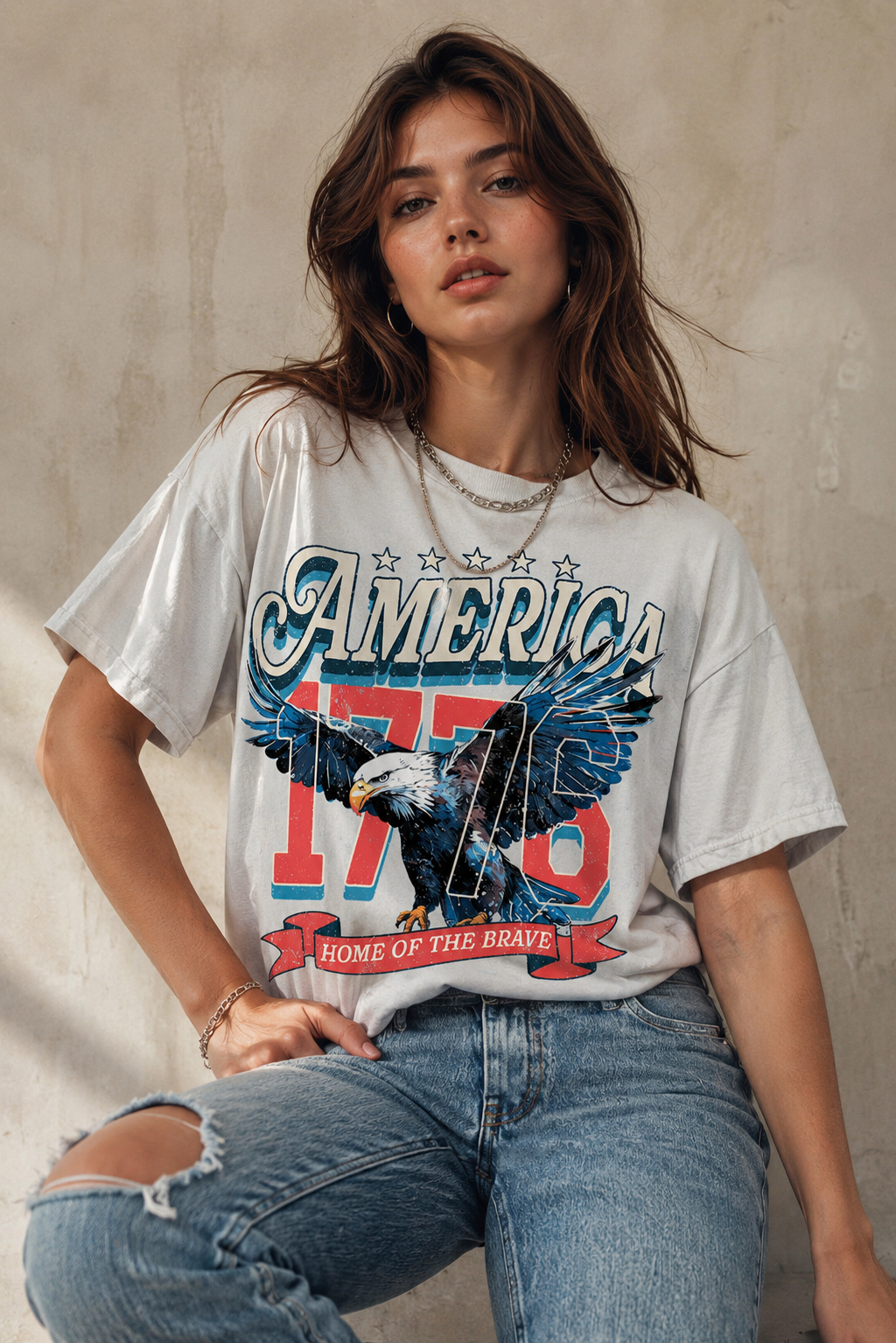America 1776 Eagle Blue T-Shirt: NANTUCKET BREEZE / Contemporary / SM