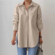 Lapel Split Hem Long Sleeve Shirt in Solid Color: KHAKI