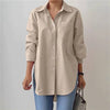 Lapel Split Hem Long Sleeve Shirt in Solid Color: KHAKI