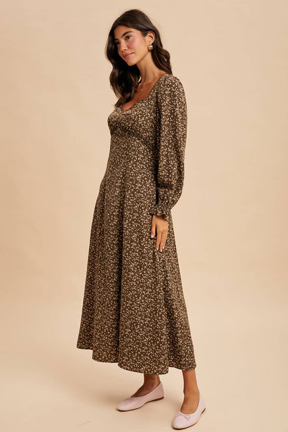 SWEETHEART FLORAL MAXI DRESS: OLIVE / L