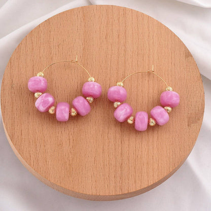 Boho Resin Beaded Hoop Earrings | PINK