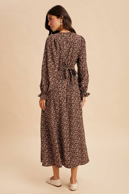SWEETHEART FLORAL MAXI DRESS: OLIVE / M