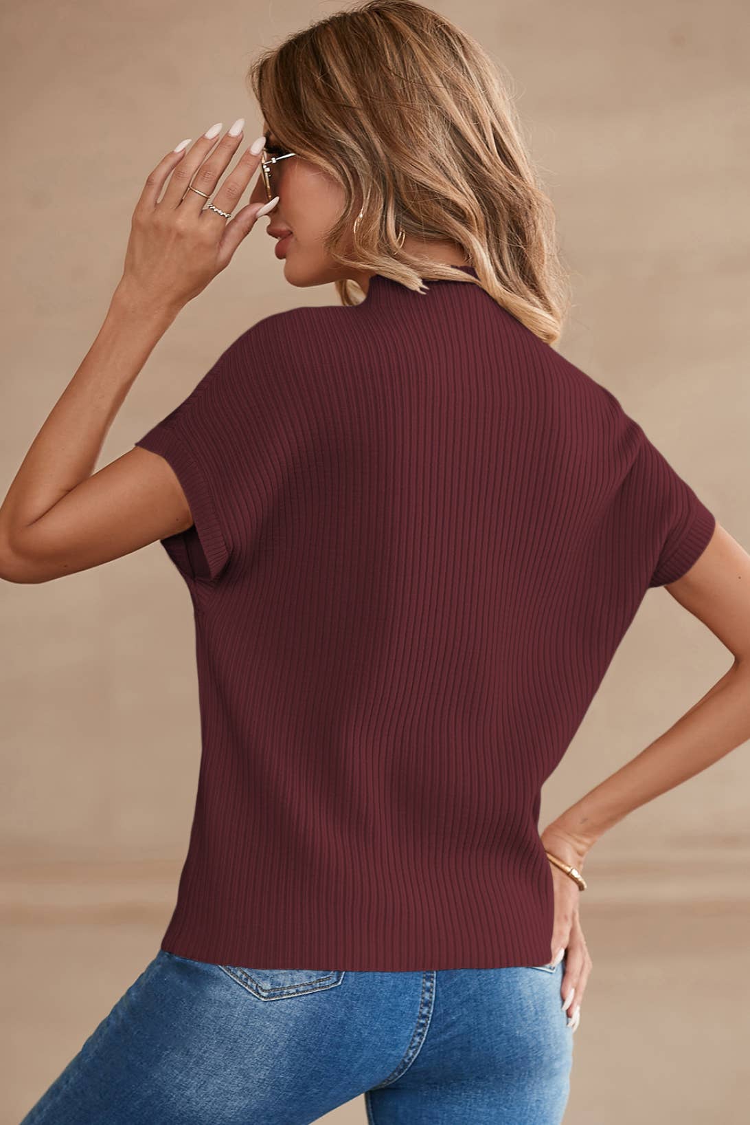 LDC Patch Pocket Ribbed Knit Short Sleeve Sweater