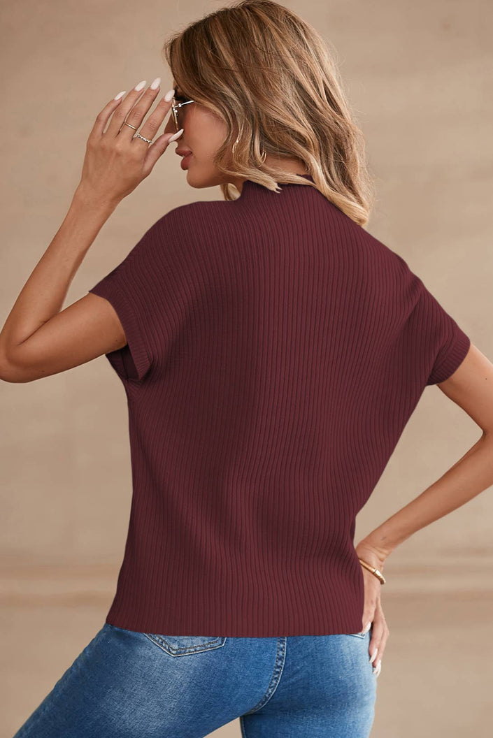 LDC Patch Pocket Ribbed Knit Short Sleeve Sweater