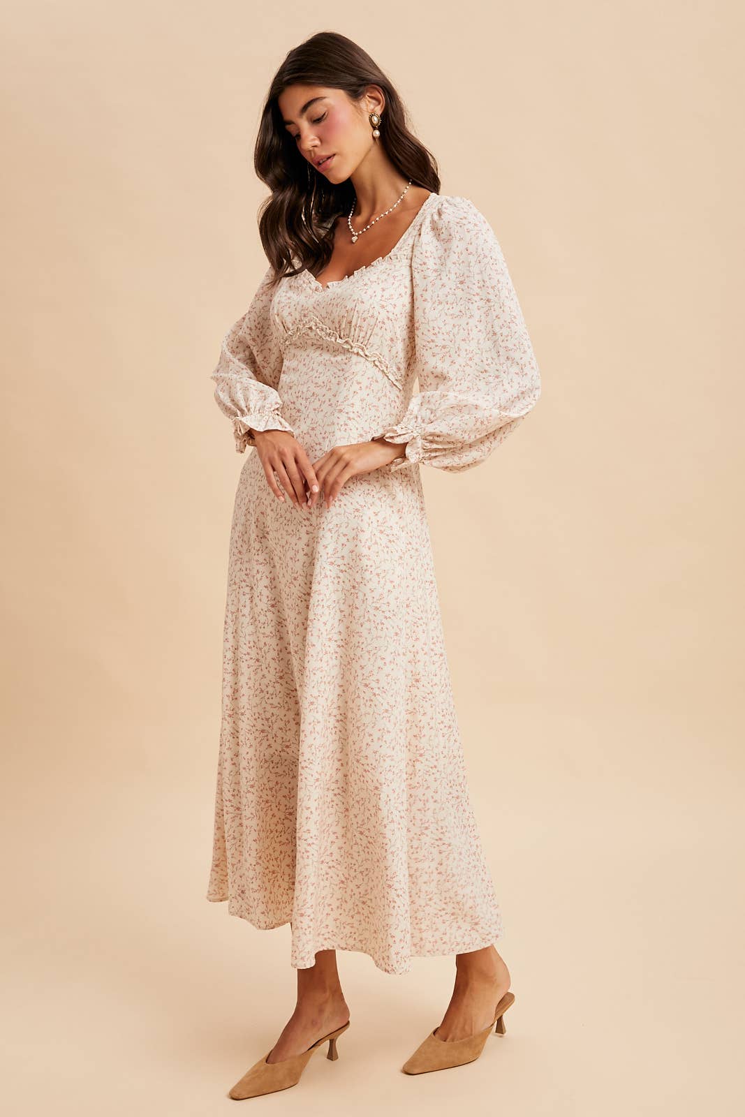 SWEETHEART FLORAL MAXI DRESS: OLIVE / M