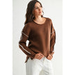 BROWN RIBBED SWEATER WITH CONTRASTING STITCHING