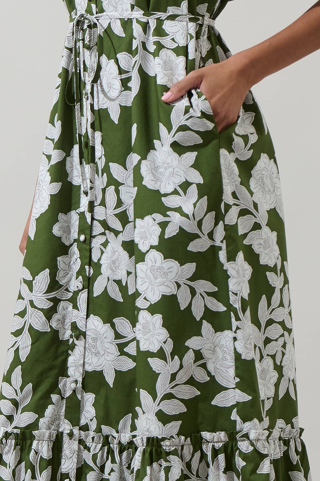 Haizley Floral Alna Button Up Midi Dress: CREAM-GREEN