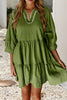 LDC Contrast Stitched V Neck 3/4 Sleeve Swingy Mini Dress: Jungle Green