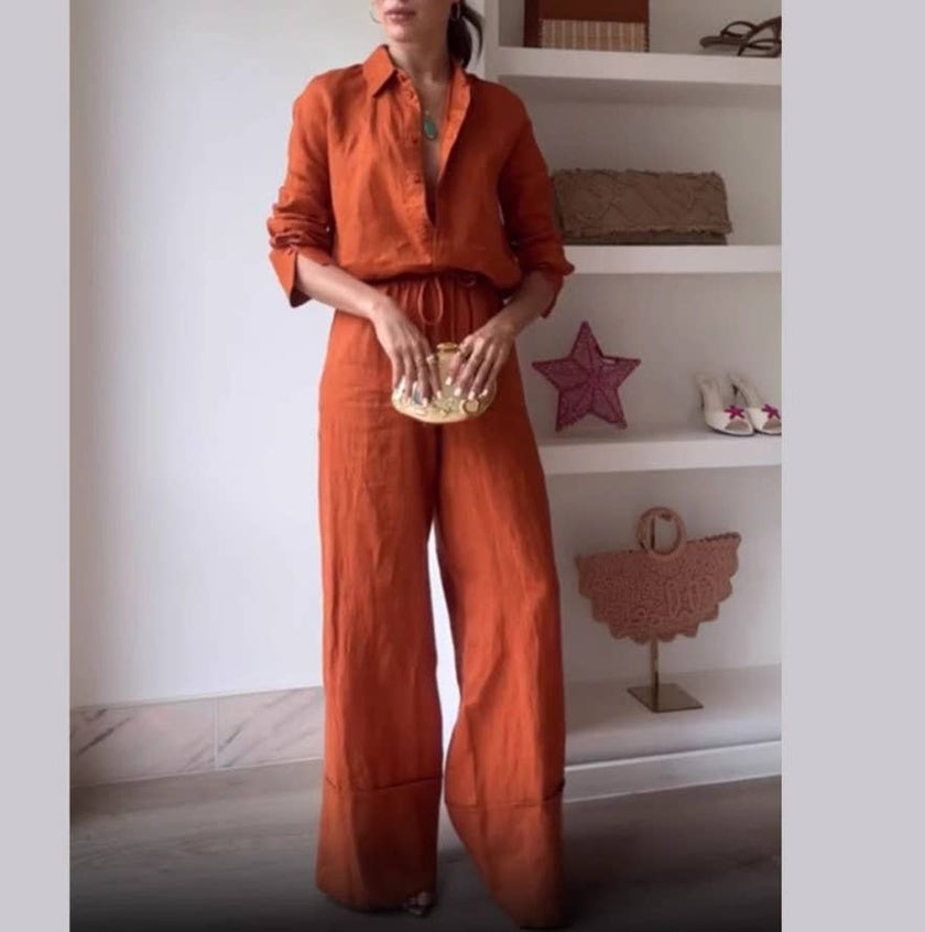 Casual Shirt And Wide-Leg Pants Two-Piece Set