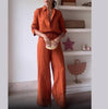 Casual Shirt And Wide-Leg Pants Two-Piece Set: Orange / S