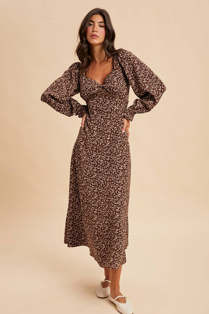 SWEETHEART FLORAL MAXI DRESS: OLIVE / L