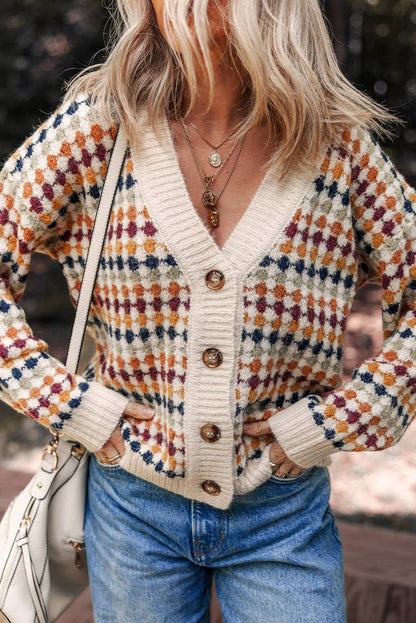 DOTTY PATTERN KNIT BUTTON FRONT SWEATER CARDIGAN