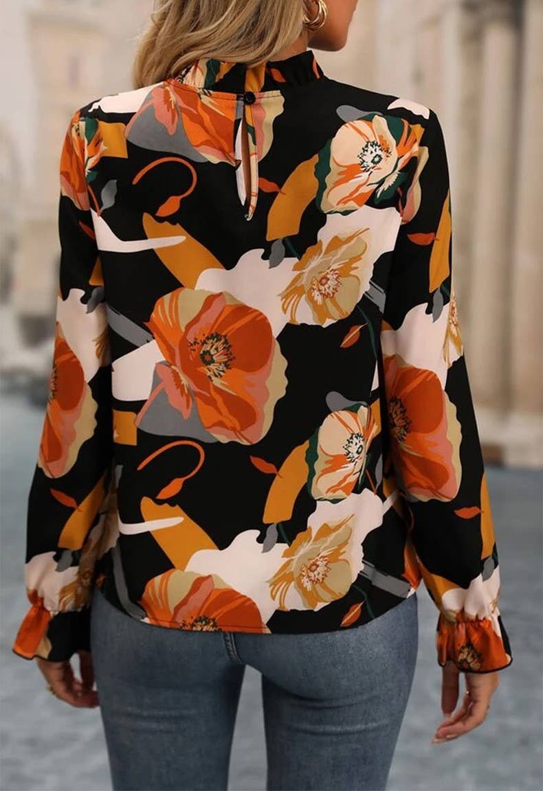 THIN FLORAL PRINT COMMUTER CHIFFON TOP