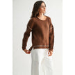 BROWN RIBBED SWEATER WITH CONTRASTING STITCHING