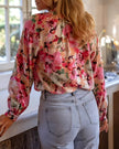 Idyllic Vibrant Floral Ruffled Design Blouse: Floral