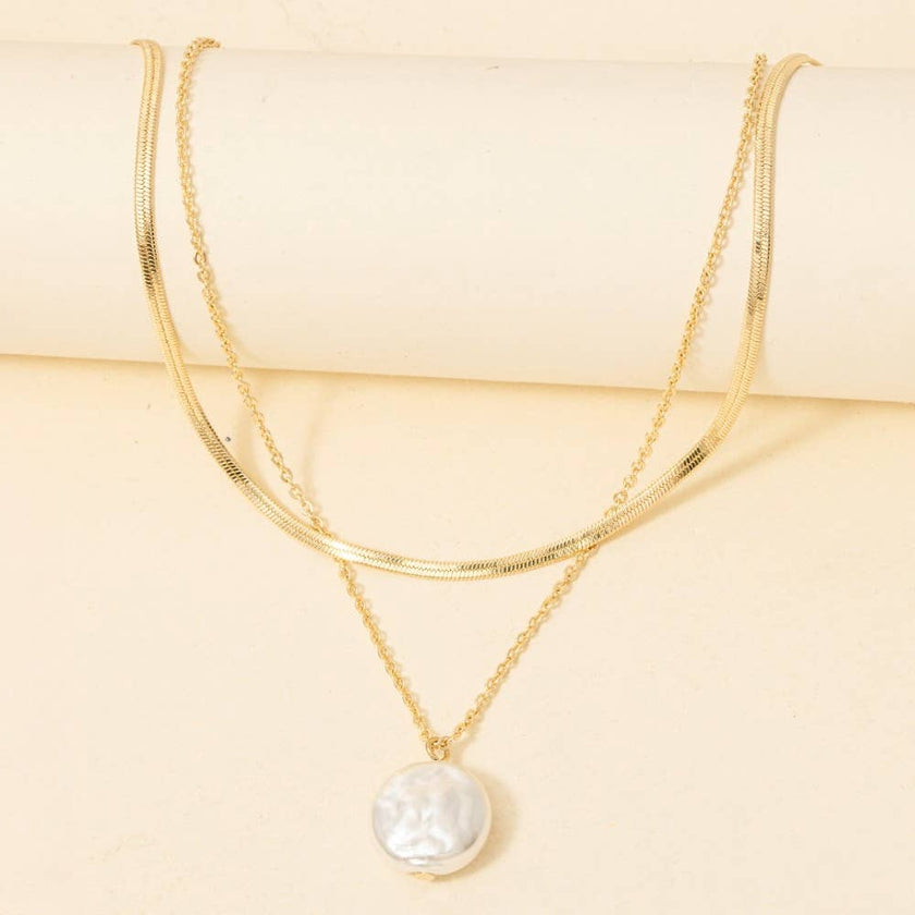 Pearl Coin Pendant Layered Chain Necklace: G