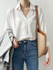 Urban Solid Color Lapel Long Sleeves Blouse: WHITE
