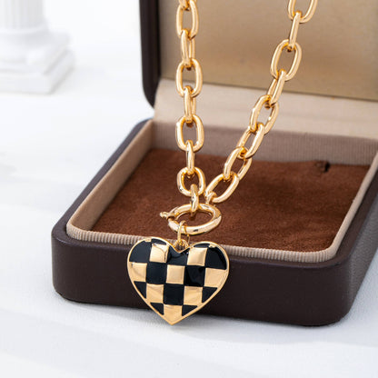 Checkered Heart Toggle Necklace | Gold