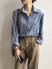 Urban Solid Color Lapel Long Sleeves Blouse: WHITE