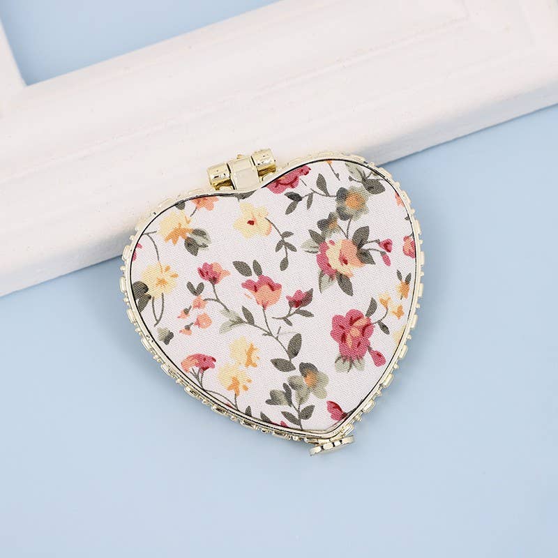 TRAVEL POCKET COMPACT HANDHELD FLORAL MIRROR |