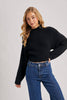 MOCK NECK OPEN BACK RIBBED KNIT TIE SWEATER TOP