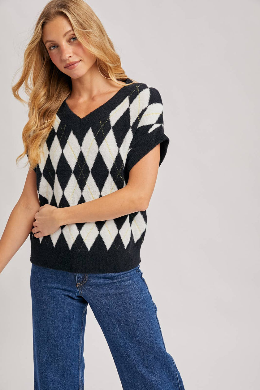 ARGYLE KNIT SWEATER TOP