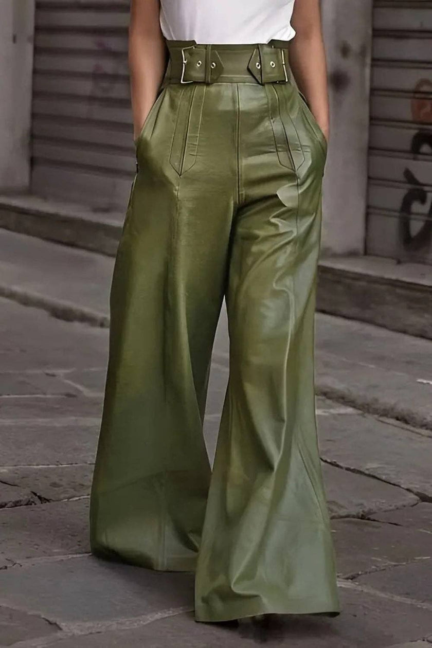 High Waist Wide Flare Pants: Moss / S
