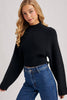 MOCK NECK OPEN BACK RIBBED KNIT TIE SWEATER TOP