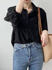 Urban Solid Color Lapel Long Sleeves Blouse: WHITE
