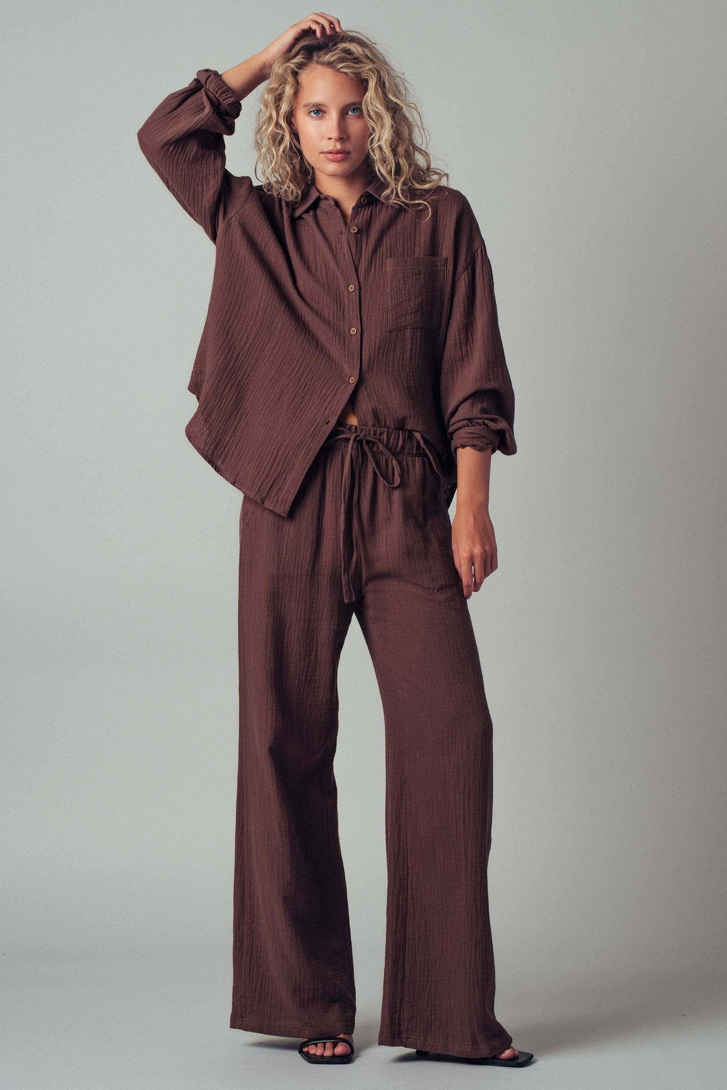 TEXTURED COTTON GAUZE LOUNGE SET