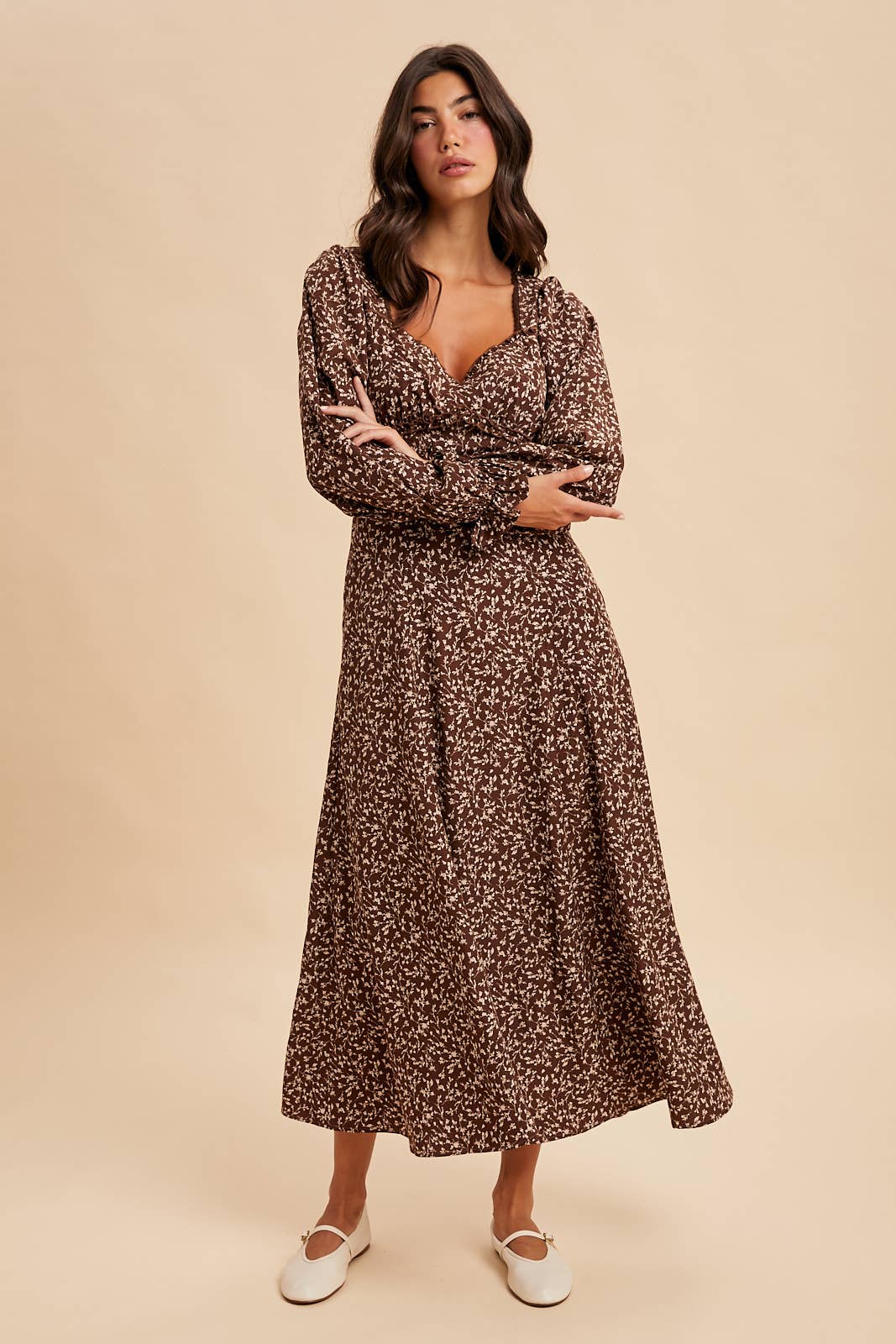 SWEETHEART FLORAL MAXI DRESS: OLIVE / S