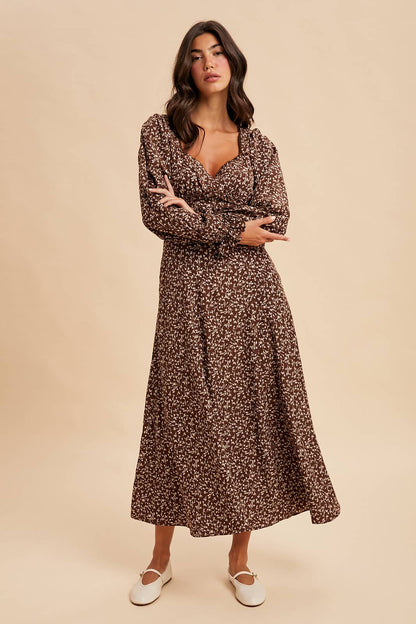 SWEETHEART FLORAL MAXI DRESS: OLIVE / S