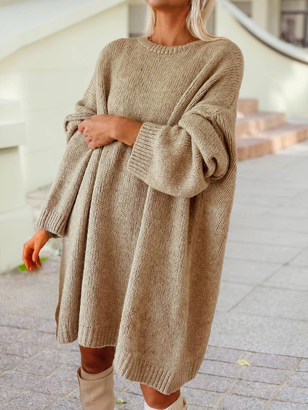 Oversize Drop Shoulder Slouchy Sweater Dress