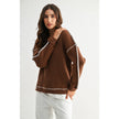 BROWN RIBBED SWEATER WITH CONTRASTING STITCHING