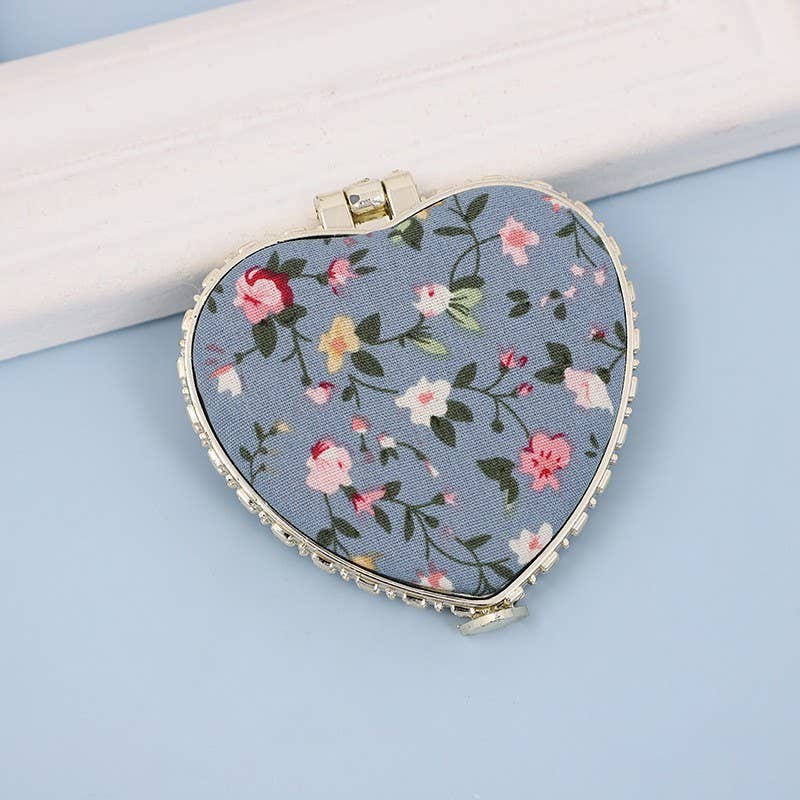 TRAVEL POCKET COMPACT HANDHELD FLORAL MIRROR |