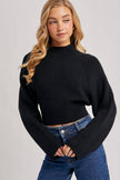 MOCK NECK OPEN BACK RIBBED KNIT TIE SWEATER TOP