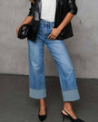 Basic High Rise Straight Cuff Jeans