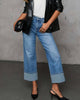Basic High Rise Straight Cuff Jeans