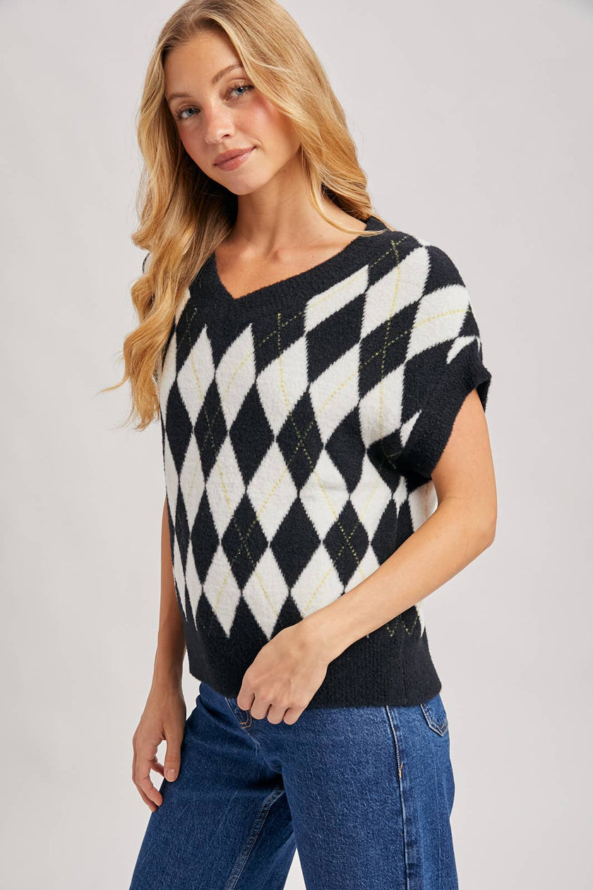 ARGYLE KNIT SWEATER TOP