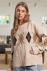 CESW3392 - DIAMOND PATTERN CABLE KNIT SWEATER: Oatmeal / S-M-L(2-2-2)