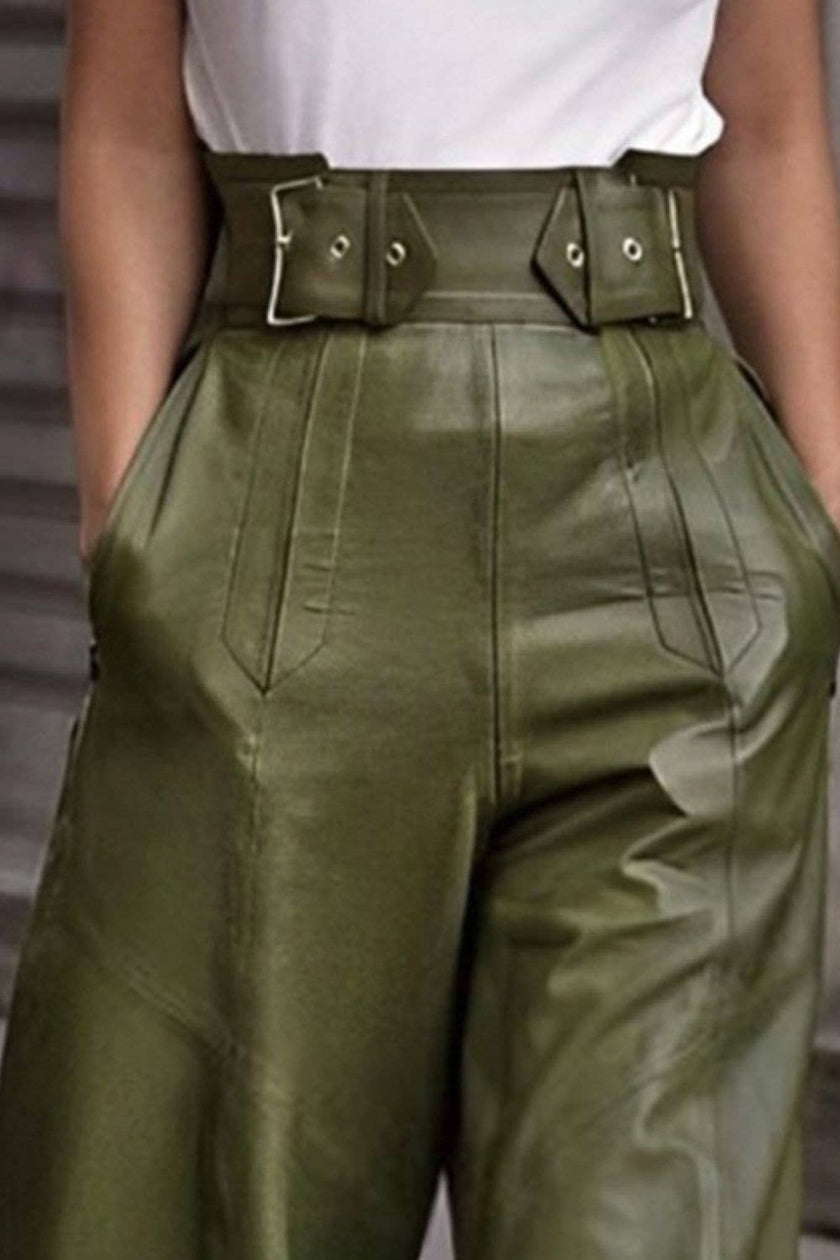High Waist Wide Flare Pants: Moss / S